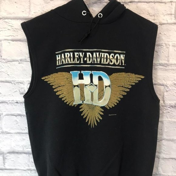 Vintage Harley Davidson Sleeveless Hoodie - Picture 2 of 4